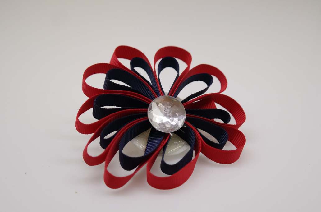 Large petal flower hair Bow with colors  Red, Navy Blue